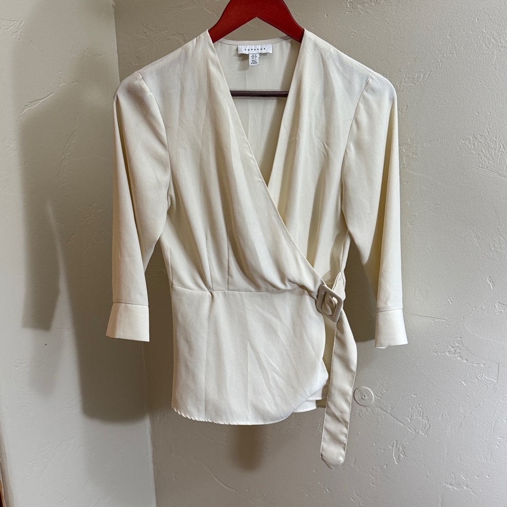 Topshop Cream Wrap Blouse 3/4 sleeve